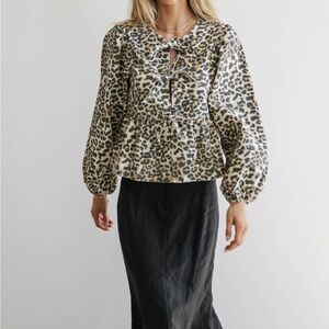 NWT Böhme Leopard Bow Puff Sleeve Long Sleeve Top